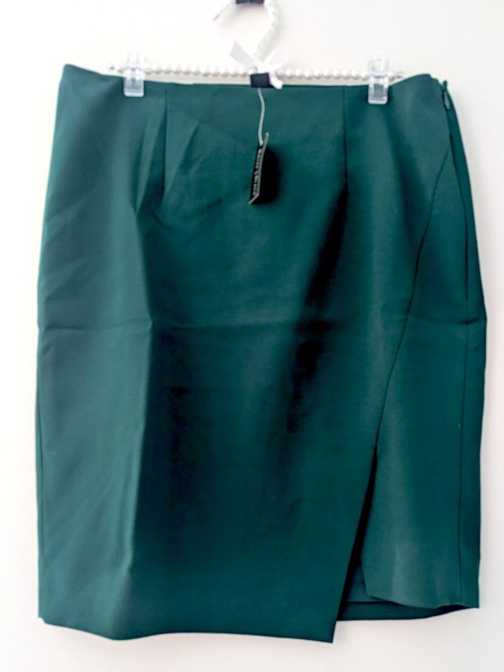 WHBM $79 Techno Assymetric Slit Pensil Skirt Bottle Dark Green Fully Lined 12